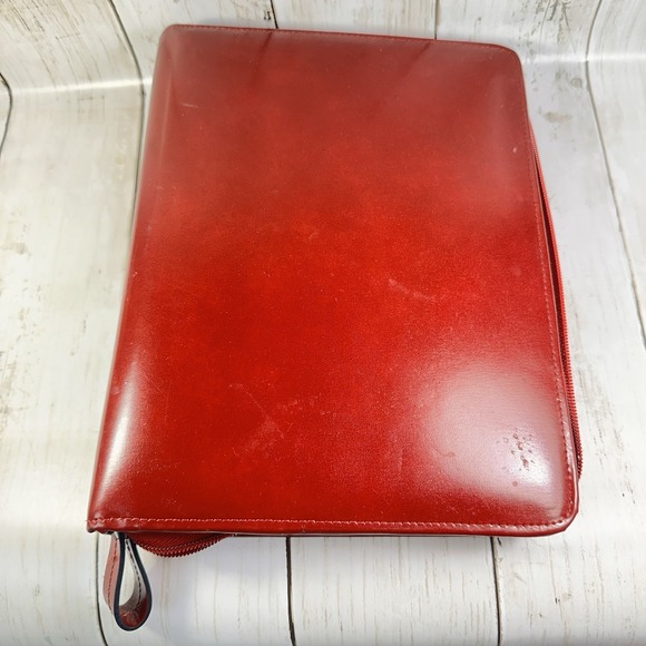 Franklin Covey Classic Red Leather Zip Planner Binder Card Slots & 7 Ring Binder - Picture 1 of 8